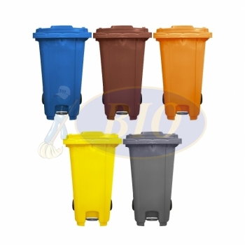 240L Mobile Garbage Bin 2-Wheel c/w Foot Pedal - Blue/Brown/Orange/Yellow/Grey